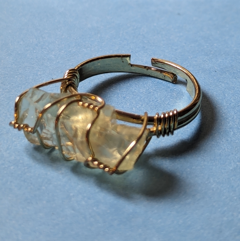 Ring Iolite light clear green gem adjustable gold tone wire wrapped gorgeous gem